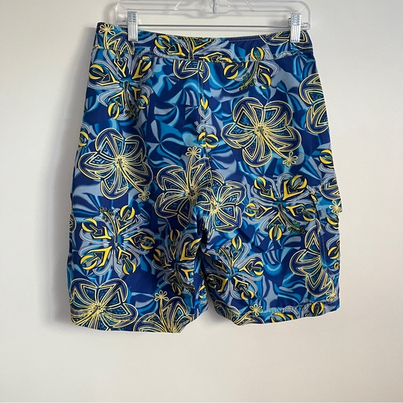 Sideout Y2K Floral Board Shorts Blue Yellow Tropical Surf Swim Trunks Size 32 - Picture 6 of 7